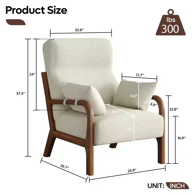 Bestier Mid Century Accent Chair Heightened Headrest with Removable Armrest Pillows,with Solid Wood Frame for Living Room, Bedroom