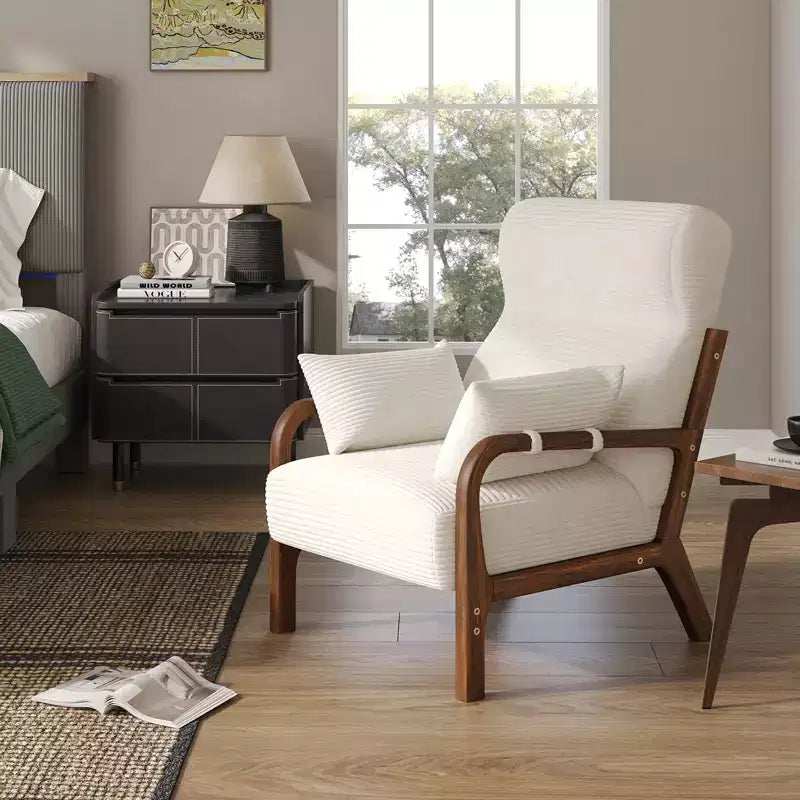 Bestier Mid Century Accent Chair Heightened Headrest with Removable Armrest Pillows,with Solid Wood Frame for Living Room, Bedroom