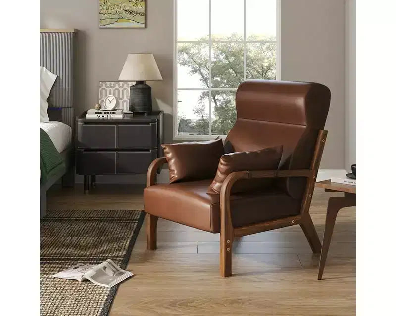 Bestier Mid Century Accent Chair Heightened Headrest with Removable Armrest Pillows,with Solid Wood Frame for Living Room, Bedroom