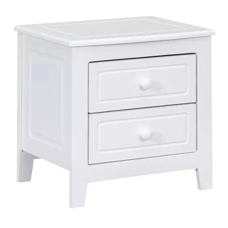 Nightstand with 2 Drawers End Table Side Table, Mid Century Retro Style, White/Walnut-HABITRIO