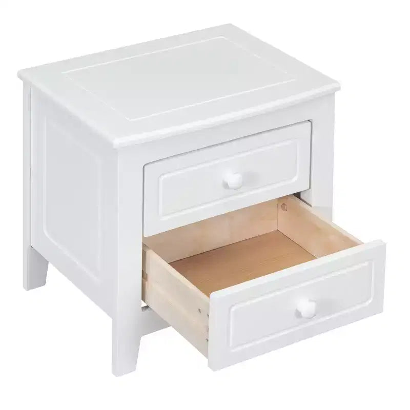 Nightstand with 2 Drawers End Table Side Table, Mid Century Retro Style, White/Walnut-HABITRIO