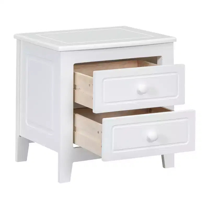Nightstand with 2 Drawers End Table Side Table, Mid Century Retro Style, White/Walnut-HABITRIO