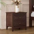 Nightstand with 2 Drawers End Table Side Table, Mid Century Retro Style, White/Walnut-HABITRIO