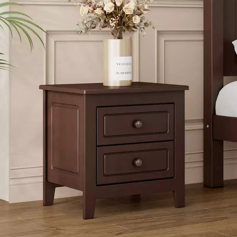 Nightstand with 2 Drawers End Table Side Table, Mid Century Retro Style, White/Walnut-HABITRIO