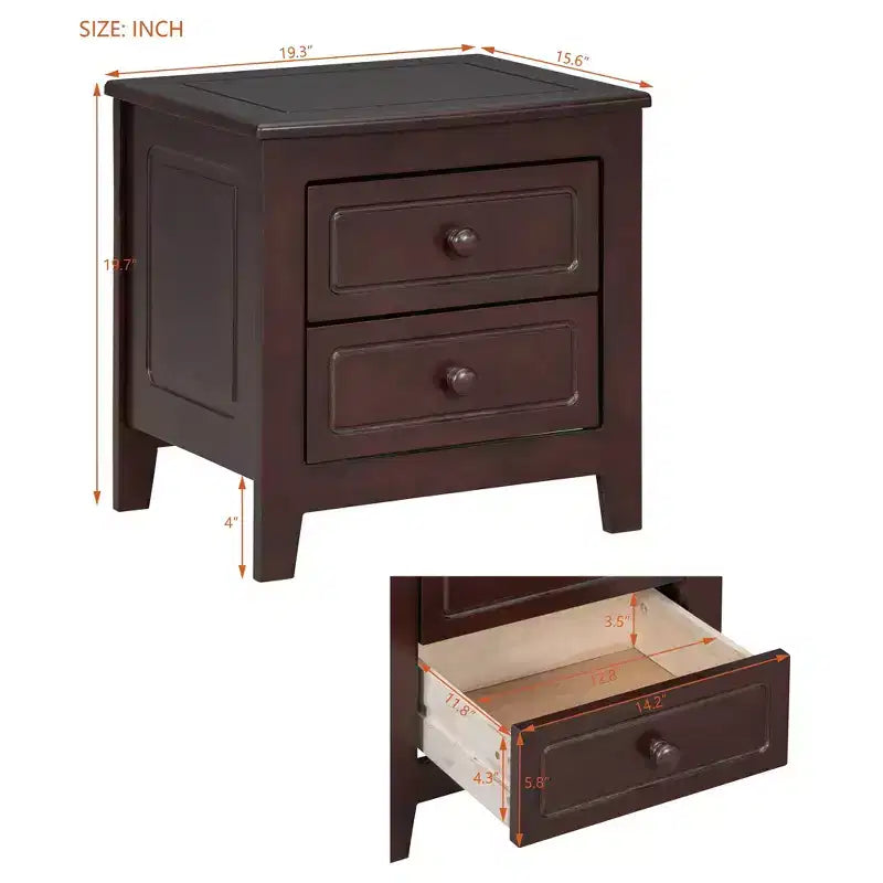 Nightstand with 2 Drawers End Table Side Table, Mid Century Retro Style, White/Walnut-HABITRIO