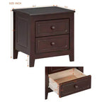 Nightstand with 2 Drawers End Table Side Table, Mid Century Retro Style, White/Walnut-HABITRIO