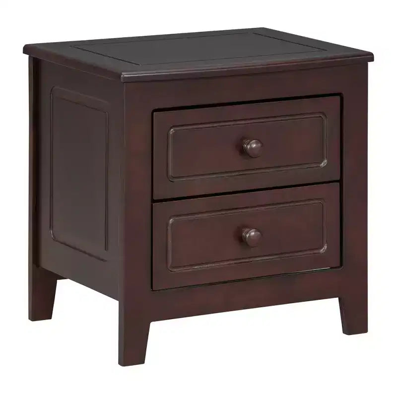 Nightstand with 2 Drawers End Table Side Table, Mid Century Retro Style, White/Walnut-HABITRIO