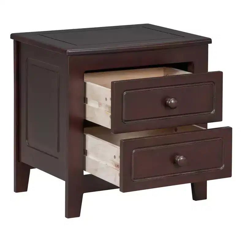 Nightstand with 2 Drawers End Table Side Table, Mid Century Retro Style, White/Walnut-HABITRIO