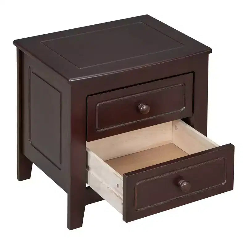 Nightstand with 2 Drawers End Table Side Table, Mid Century Retro Style, White/Walnut-HABITRIO