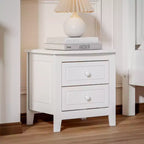 Nightstand with 2 Drawers End Table Side Table, Mid Century Retro Style, White/Walnut-HABITRIO