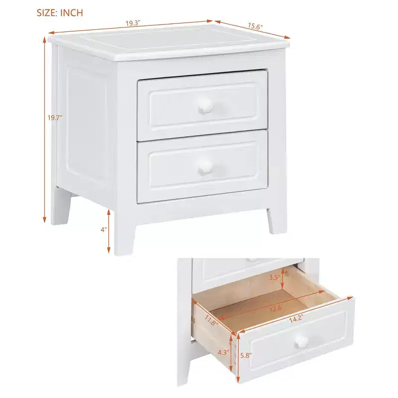 Nightstand with 2 Drawers End Table Side Table, Mid Century Retro Style, White/Walnut-HABITRIO