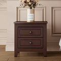 Nightstand with 2 Drawers End Table Side Table, Mid Century Retro Style, White/Walnut-HABITRIO