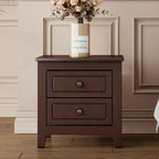 Nightstand with 2 Drawers End Table Side Table, Mid Century Retro Style, White/Walnut-HABITRIO