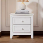 Nightstand with 2 Drawers End Table Side Table, Mid Century Retro Style, White/Walnut-HABITRIO