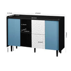 Sideboard Buffet Cabinet, Black Storage Cabinet with Red Doors , 2 Drawers with unique panel styling and 2 Open Storage Compartment