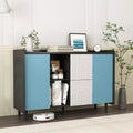 Sideboard Buffet Cabinet, Black Storage Cabinet with Red Doors , 2 Drawers with unique panel styling and 2 Open Storage Compartment