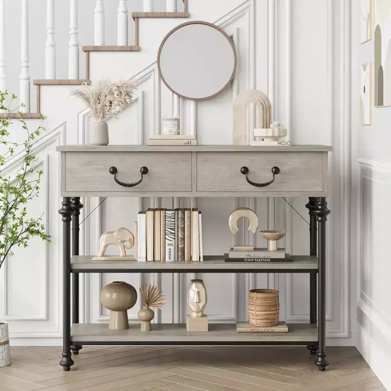 Whizmax Console Tables for Entryway, Small Entryway Table with 2 Drawers, Narrow Console Table with Storage Shelves for Living Room