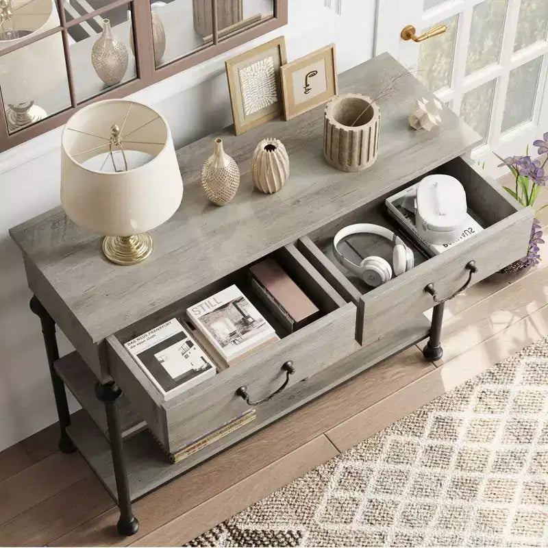 Whizmax Console Tables for Entryway, Small Entryway Table with 2 Drawers, Narrow Console Table with Storage Shelves for Living Room