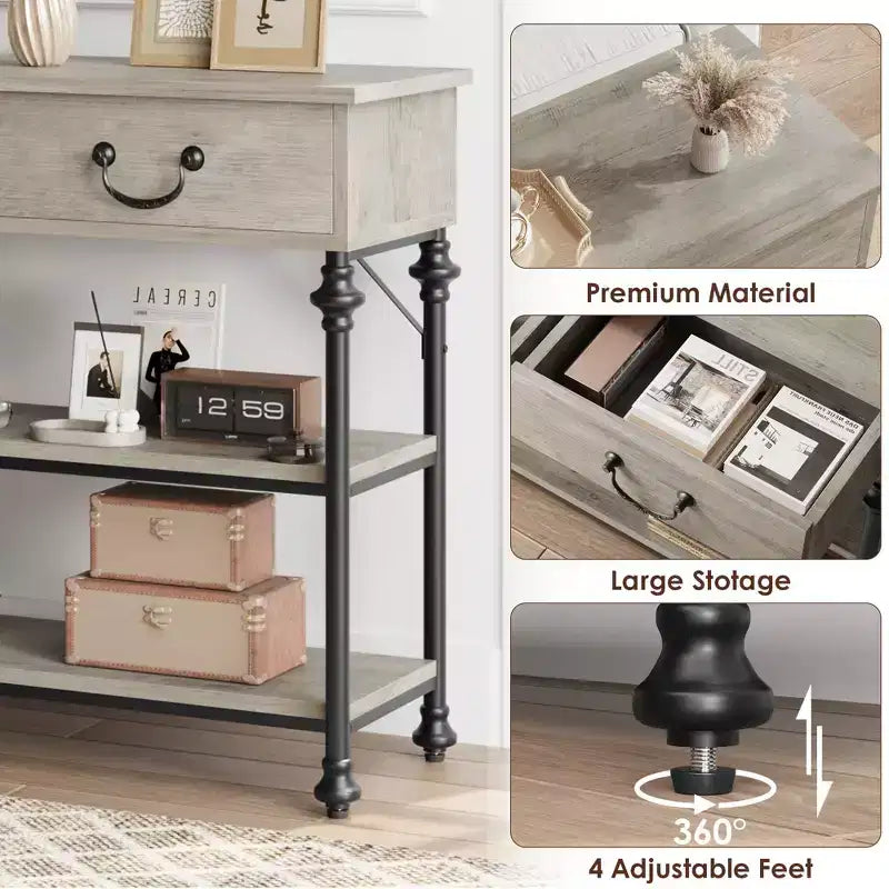 Whizmax Console Tables for Entryway, Small Entryway Table with 2 Drawers, Narrow Console Table with Storage Shelves for Living Room