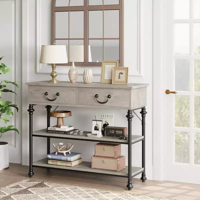 Whizmax Console Tables for Entryway, Small Entryway Table with 2 Drawers, Narrow Console Table with Storage Shelves for Living Room