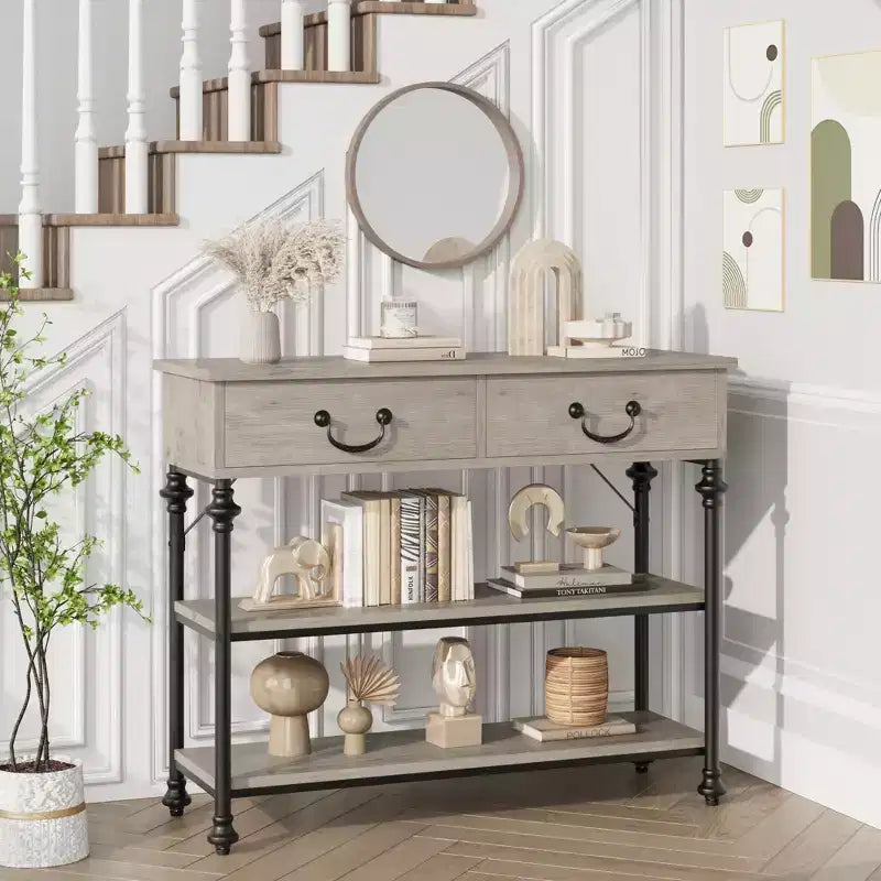 Whizmax Console Tables for Entryway, Small Entryway Table with 2 Drawers, Narrow Console Table with Storage Shelves for Living Room