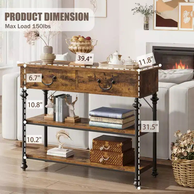 Whizmax Console Tables for Entryway, Small Entryway Table with 2 Drawers, Narrow Console Table with Storage Shelves for Living Room