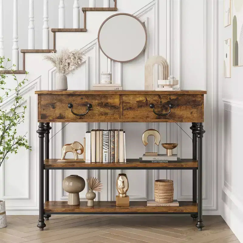 Whizmax Console Tables for Entryway, Small Entryway Table with 2 Drawers, Narrow Console Table with Storage Shelves for Living Room