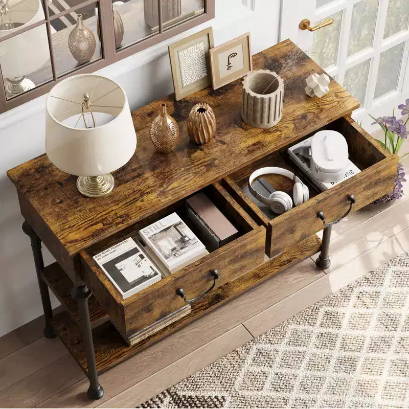 Whizmax Console Tables for Entryway, Small Entryway Table with 2 Drawers, Narrow Console Table with Storage Shelves for Living Room