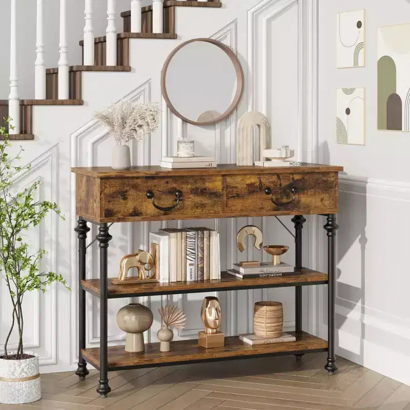Whizmax Console Tables for Entryway, Small Entryway Table with 2 Drawers, Narrow Console Table with Storage Shelves for Living Room