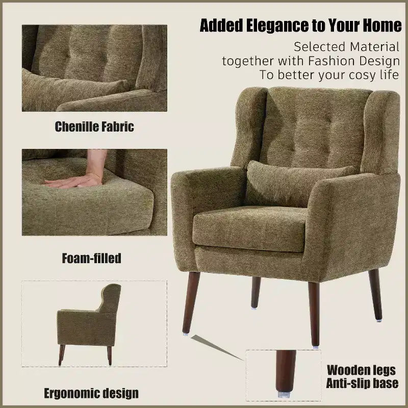 Okak Chenille/Teddy Fabric Arm Accent Chair for Bedroom,Comfy Lounge Chair for Living Room,Apartment