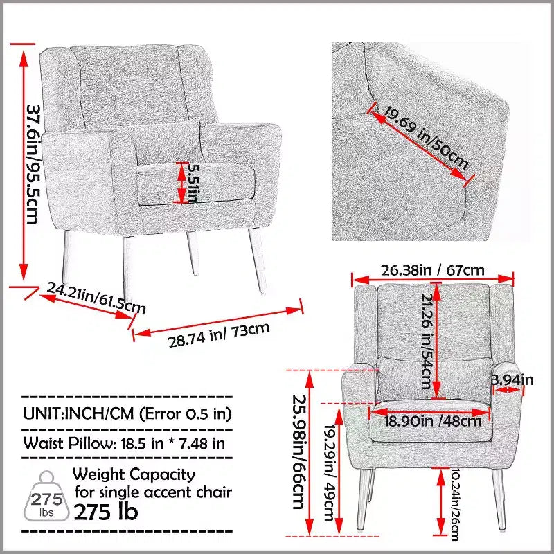 Okak Chenille/Teddy Fabric Arm Accent Chair for Bedroom,Comfy Lounge Chair for Living Room,Apartment