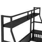Okak Metal Floor Bed Twin/Full Size, Study Bed with Safety Fence, Storage Shelves & Desk Space Saving Kids Bed Frame for Playhouse