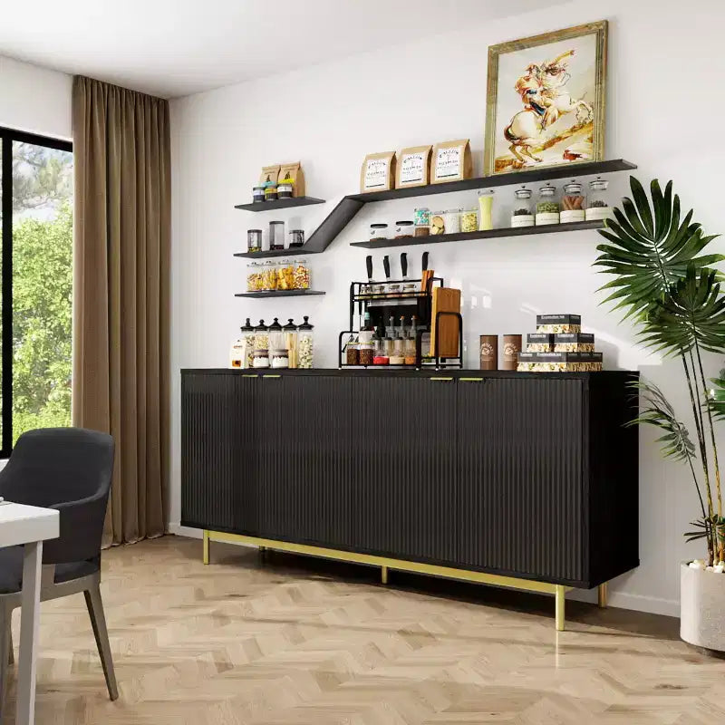 Dyonery 58 Buffet Cabinet with Storage| Mid Century Modern Cabinet with Adjustable Shelves for Dining Room & Living Room