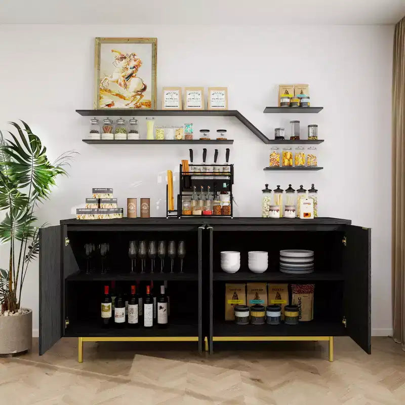 Dyonery 58 Buffet Cabinet with Storage| Mid Century Modern Cabinet with Adjustable Shelves for Dining Room & Living Room