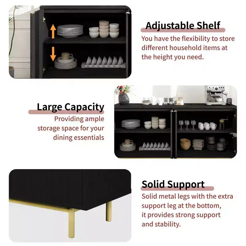 Dyonery 58 Buffet Cabinet with Storage| Mid Century Modern Cabinet with Adjustable Shelves for Dining Room & Living Room