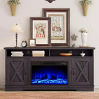 AMERLIFE 63 Farmhouse TV Stand with 26 Fireplace, for TVs up to 73 for Living Room