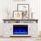 AMERLIFE 63 Farmhouse TV Stand with 26 Fireplace, for TVs up to 73 for Living Room