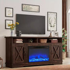 AMERLIFE 63 Farmhouse TV Stand with 26 Fireplace, for TVs up to 73 for Living Room