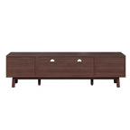 Modern 75 TV Stand with Soft-Closing Doors & Rattan Drawers, Stylish TV Cabinet with Drop-Down Storage, Farmhouse TV Consoles, Dark Brown - HABITRIO