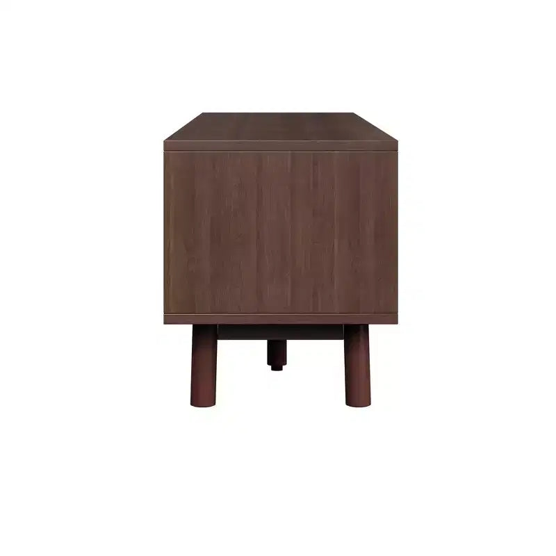 Modern 75 TV Stand with Soft-Closing Doors & Rattan Drawers, Stylish TV Cabinet with Drop-Down Storage, Farmhouse TV Consoles, Dark Brown - HABITRIO