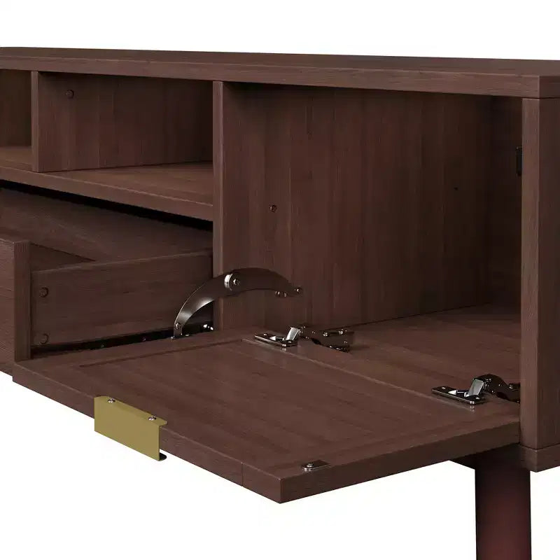 Modern 75 TV Stand with Soft-Closing Doors & Rattan Drawers, Stylish TV Cabinet with Drop-Down Storage, Farmhouse TV Consoles, Dark Brown - HABITRIO