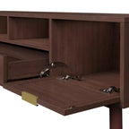 Modern 75 TV Stand with Soft-Closing Doors & Rattan Drawers, Stylish TV Cabinet with Drop-Down Storage, Farmhouse TV Consoles, Dark Brown - HABITRIO