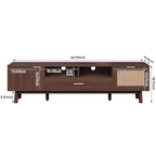 Modern 75 TV Stand with Soft-Closing Doors & Rattan Drawers, Stylish TV Cabinet with Drop-Down Storage, Farmhouse TV Consoles, Dark Brown - HABITRIO