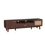 Modern 75 TV Stand with Soft-Closing Doors & Rattan Drawers, Stylish TV Cabinet with Drop-Down Storage, Farmhouse TV Consoles, Dark Brown - HABITRIO