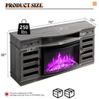 AMERLIFE 70 LED Curved Fireplace TV Stand with 36'' Electric Fireplace