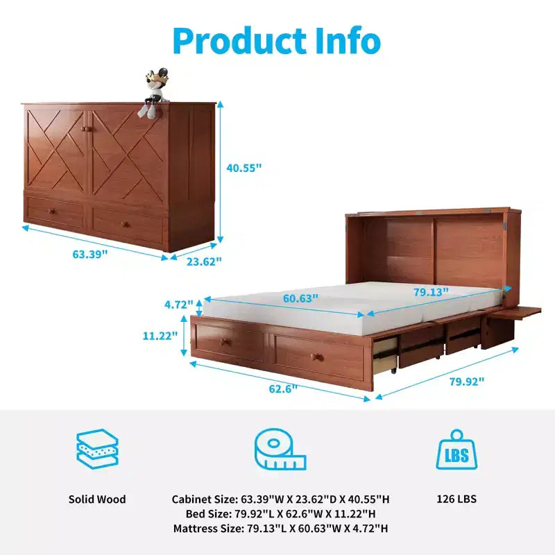 Mjkone Murphy Queen Size Bed Chest with Mattress and Storage