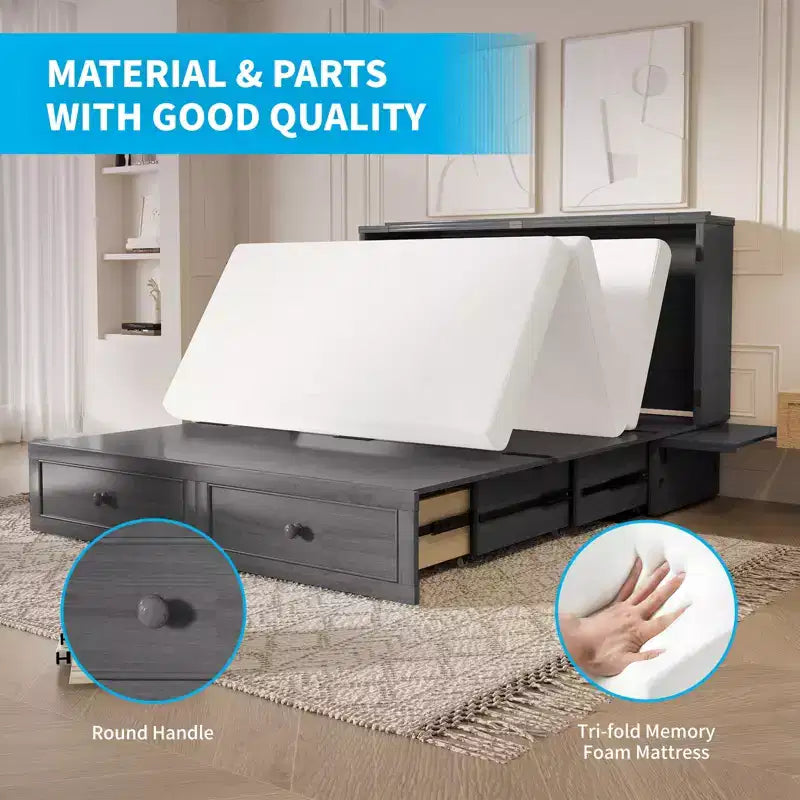 Mjkone Murphy Queen Size Bed Chest with Mattress and Storage