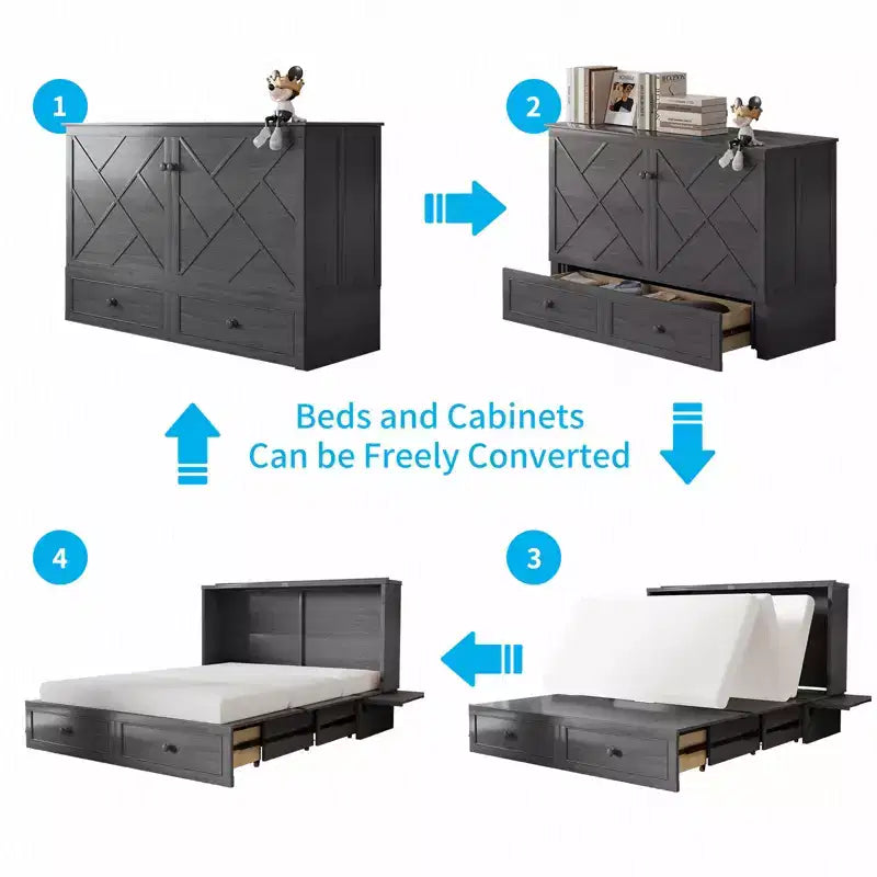 Mjkone Murphy Queen Size Bed Chest with Mattress and Storage