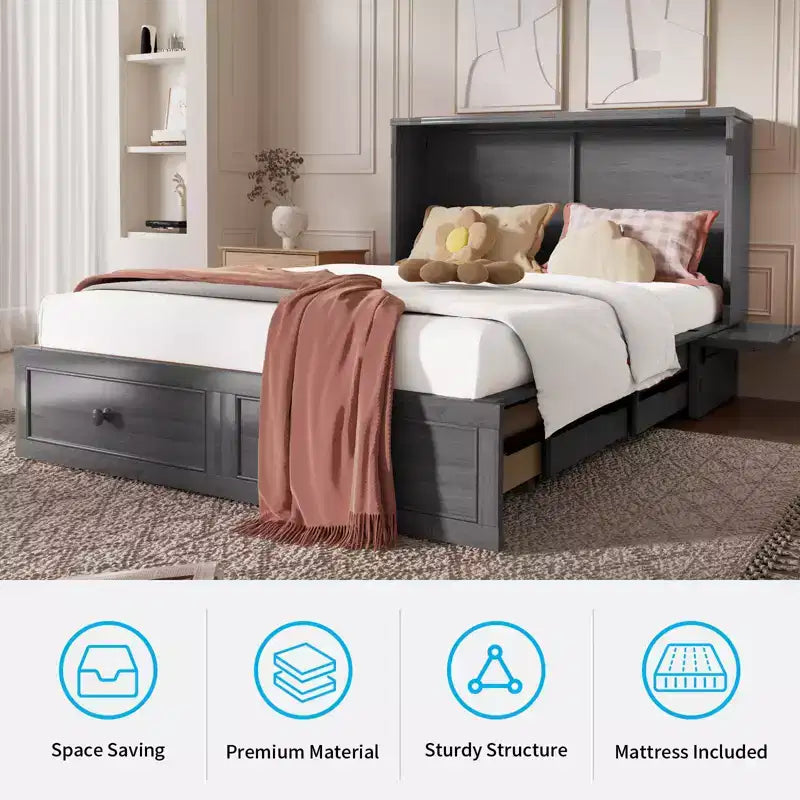 Mjkone Murphy Queen Size Bed Chest with Mattress and Storage