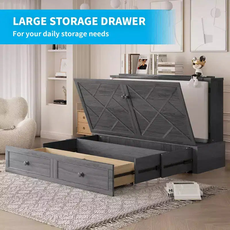 Mjkone Murphy Queen Size Bed Chest with Mattress and Storage